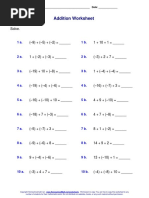 Addition Worksheet: Name: - Date