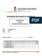 Ekurhuleni North District: Mathematics Grade 7 November Examination 2018