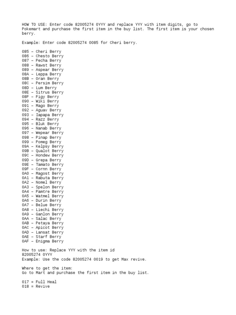 Pokemon Emerald Gameshark Codes PDF Foods Nature