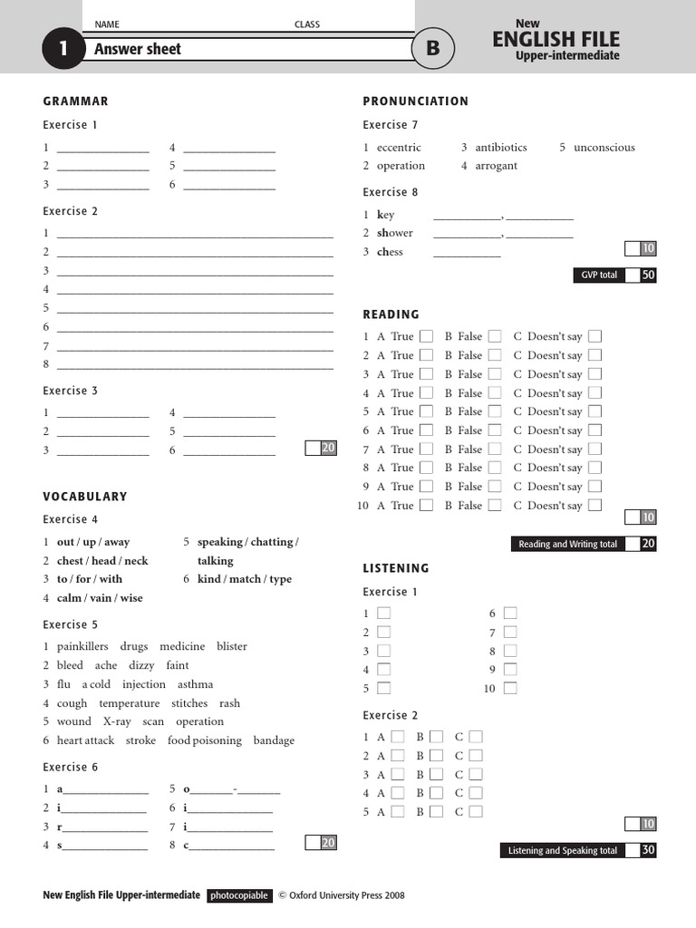 Nef Upper Filetest 1b Answersheet PDF | PDF | Medicine | Clinical Medicine