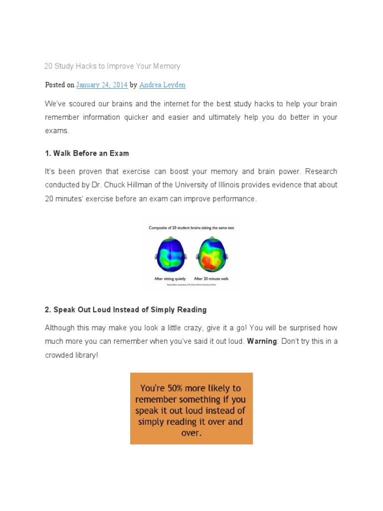 20 Memory-Boosting Study Hacks | PDF | Memory | Test (Assessment)