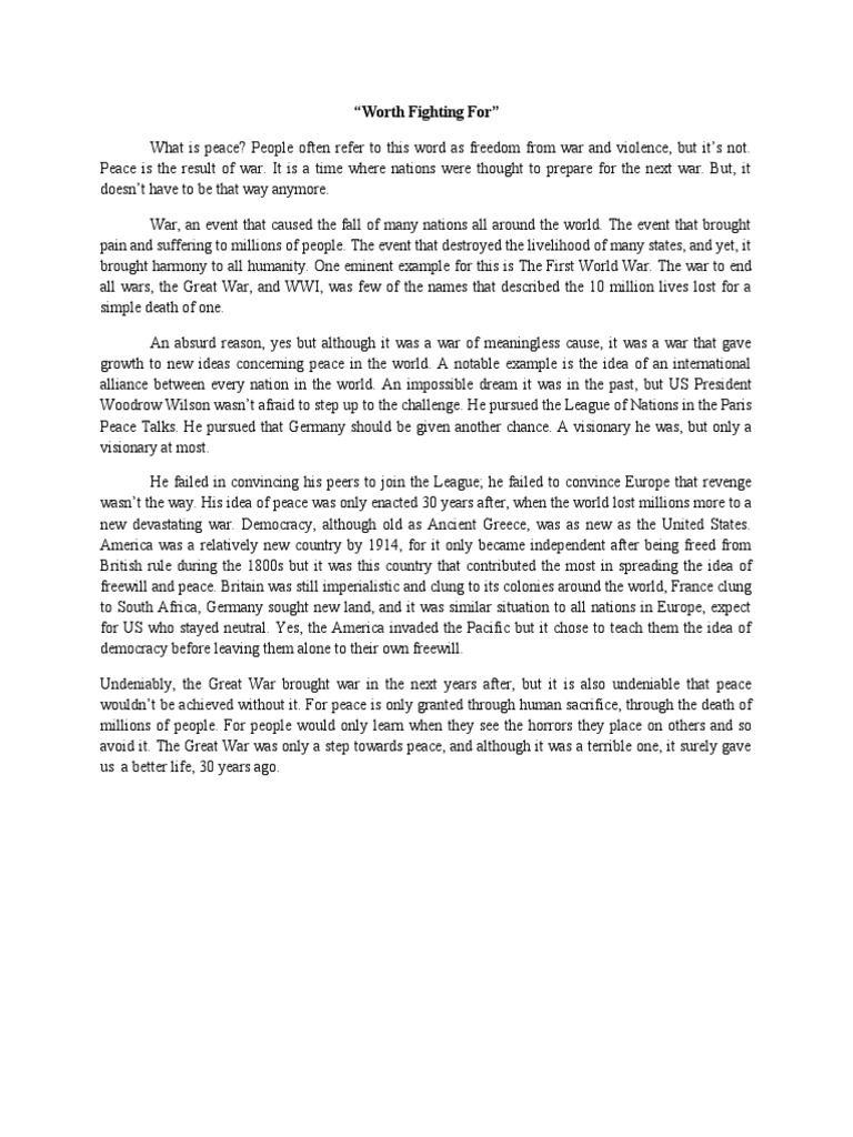 Worth Fighting For | PDF | World War I | Peace