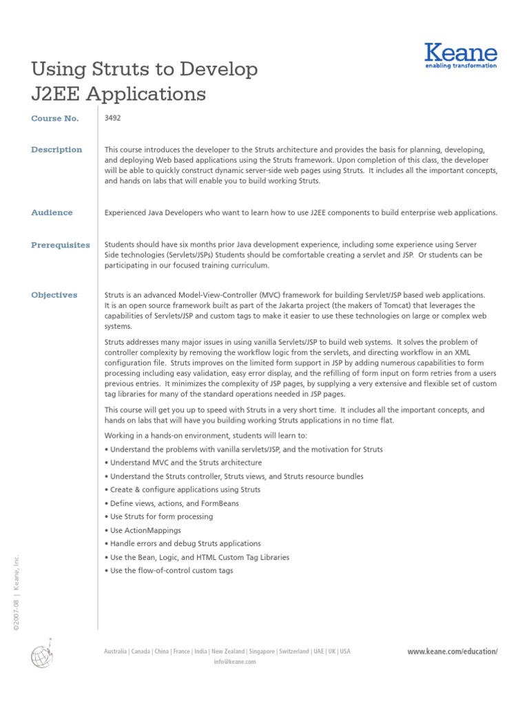Using Struts To Develop J2EE Applications: Course No | PDF | Java ...