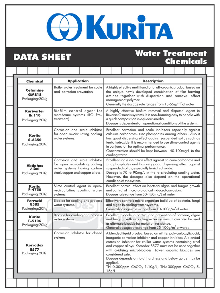 Kurita Water Treatment Chemicals PDF Corrosion Biofilm