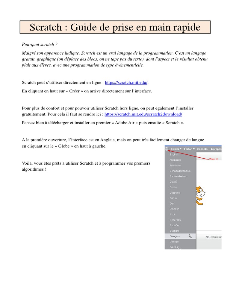 Guide rapide pour utiliser Scratch | PDF | Programme informatique ...