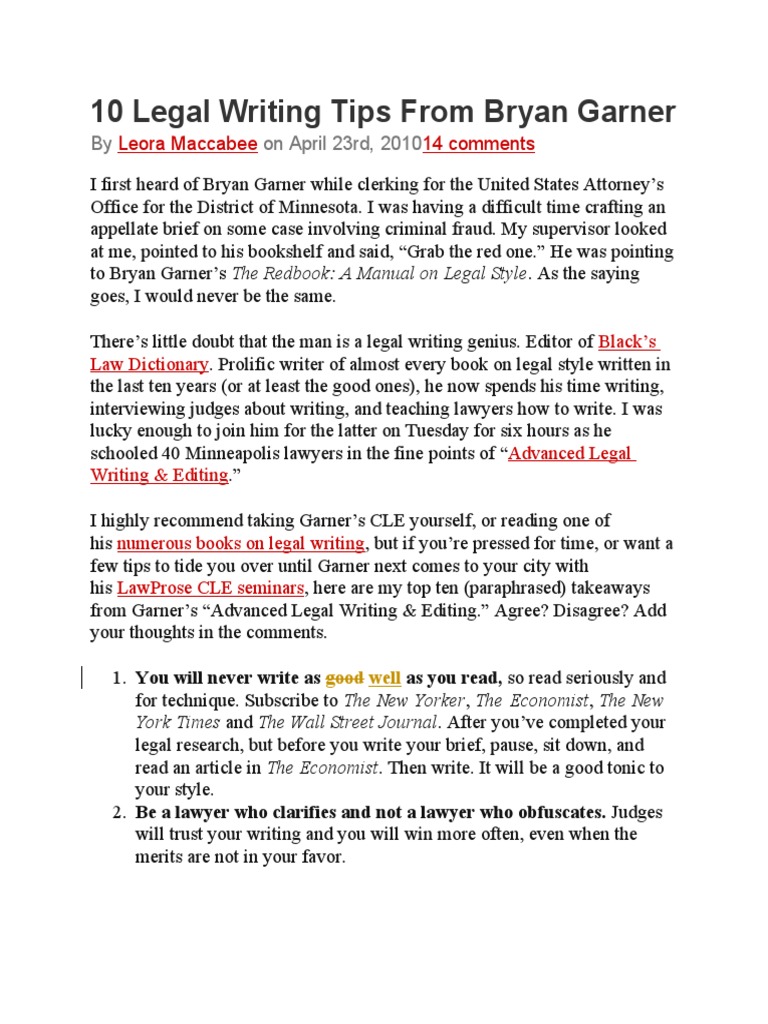 10 Legal Writing Tips From Bryan Garner: Advice on Improving Legal ...
