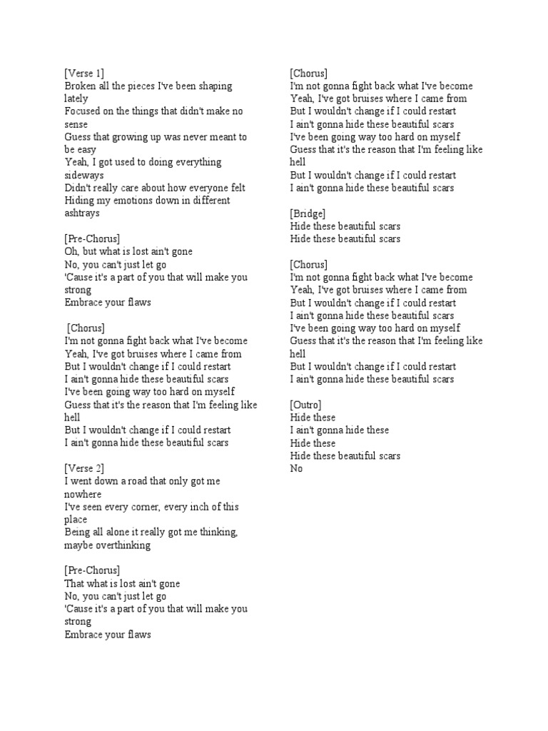 Beatiful Scars Lyrics PDF Song Structure Recorded Music