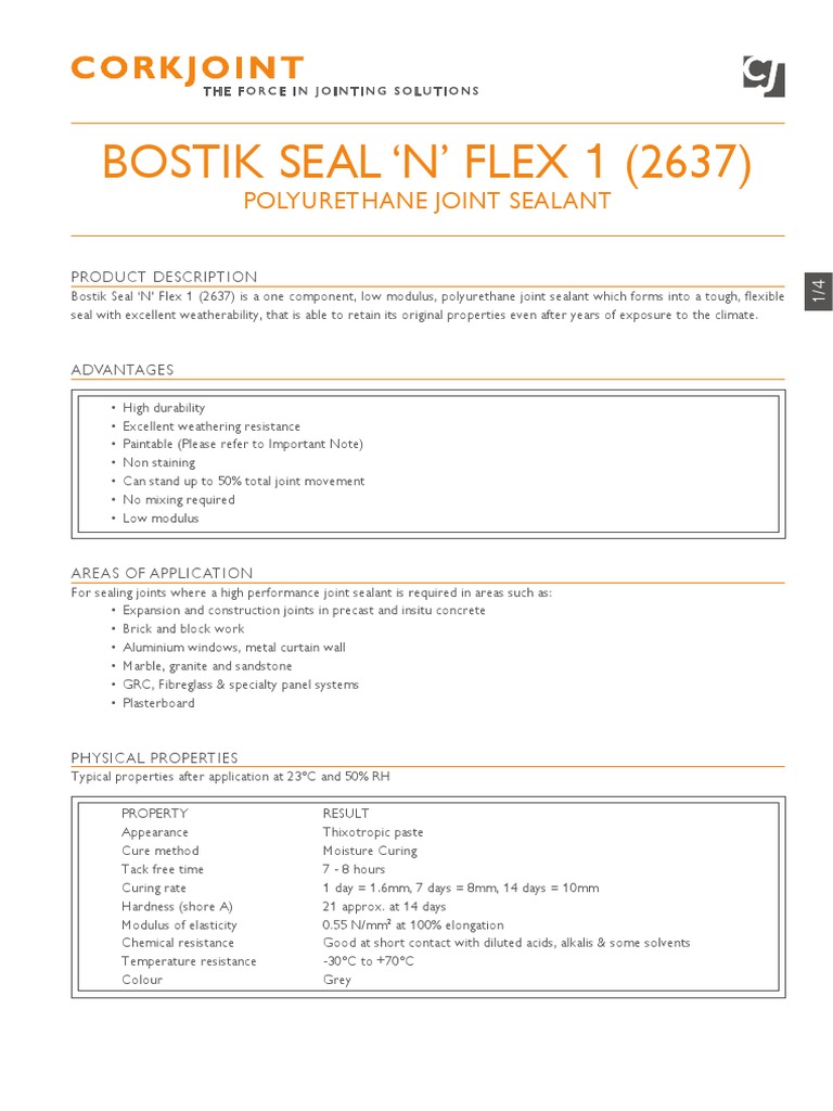 Bostik Seal N' Flex 1 (2637) Polyurethane Joint Sealant PDF