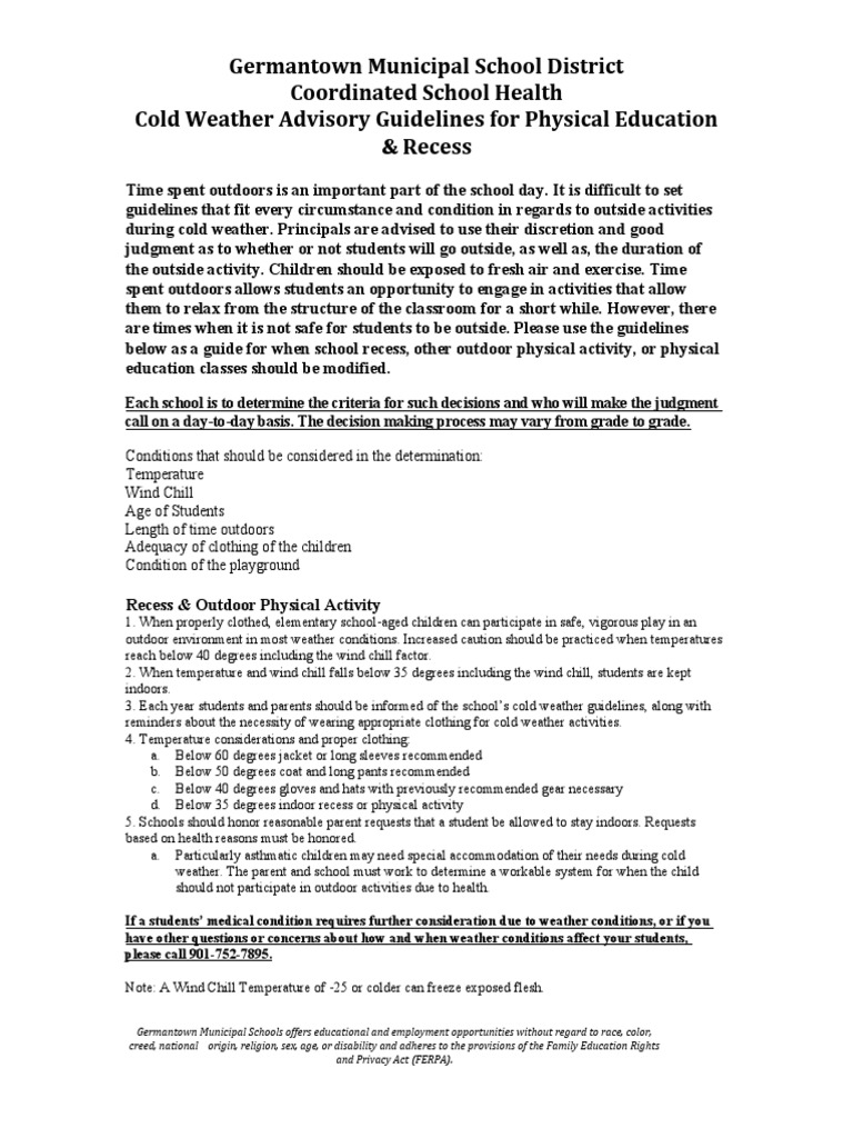 Cold Weather Recess Guidelines for Schools | PDF | Weather | Schools