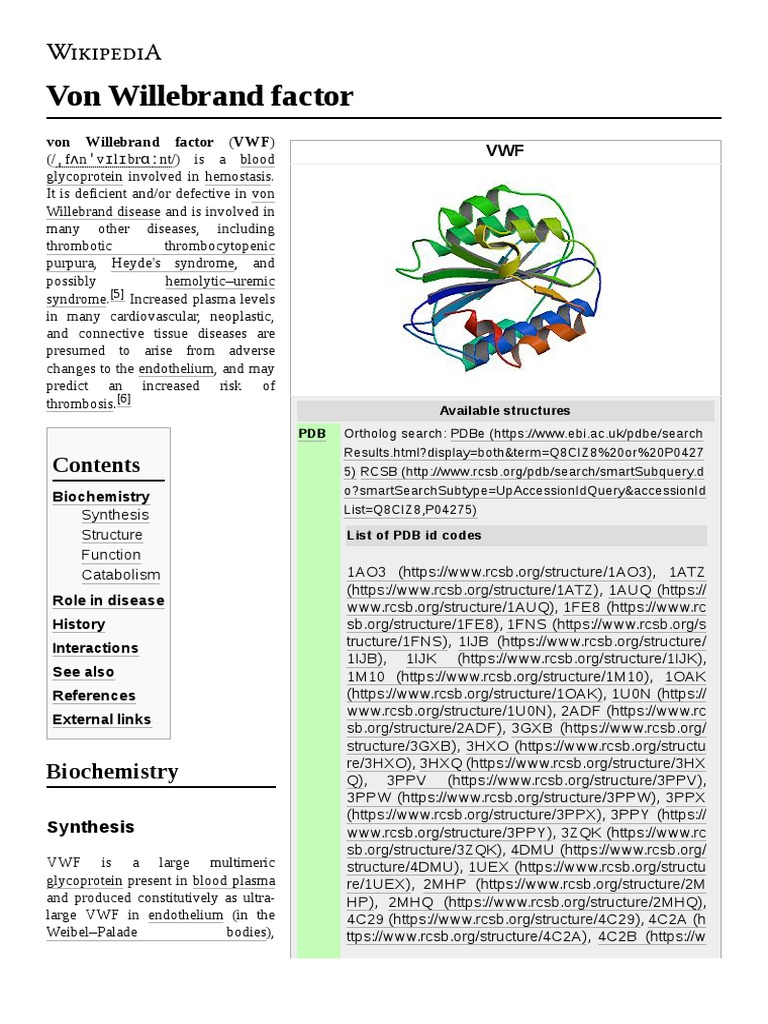Von Willebrand Factor | PDF | Proteins | Nutrients