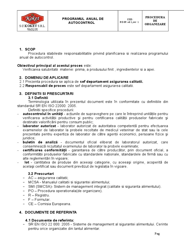 P O 09 Program de Autocontrol PDF | PDF