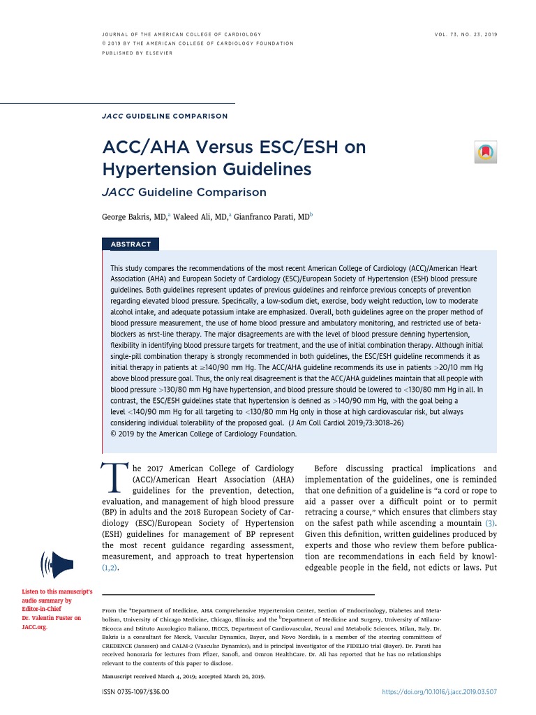 ACC/AHA Versus ESC/ESH On Hypertension Guidelines: JACC Guideline ...