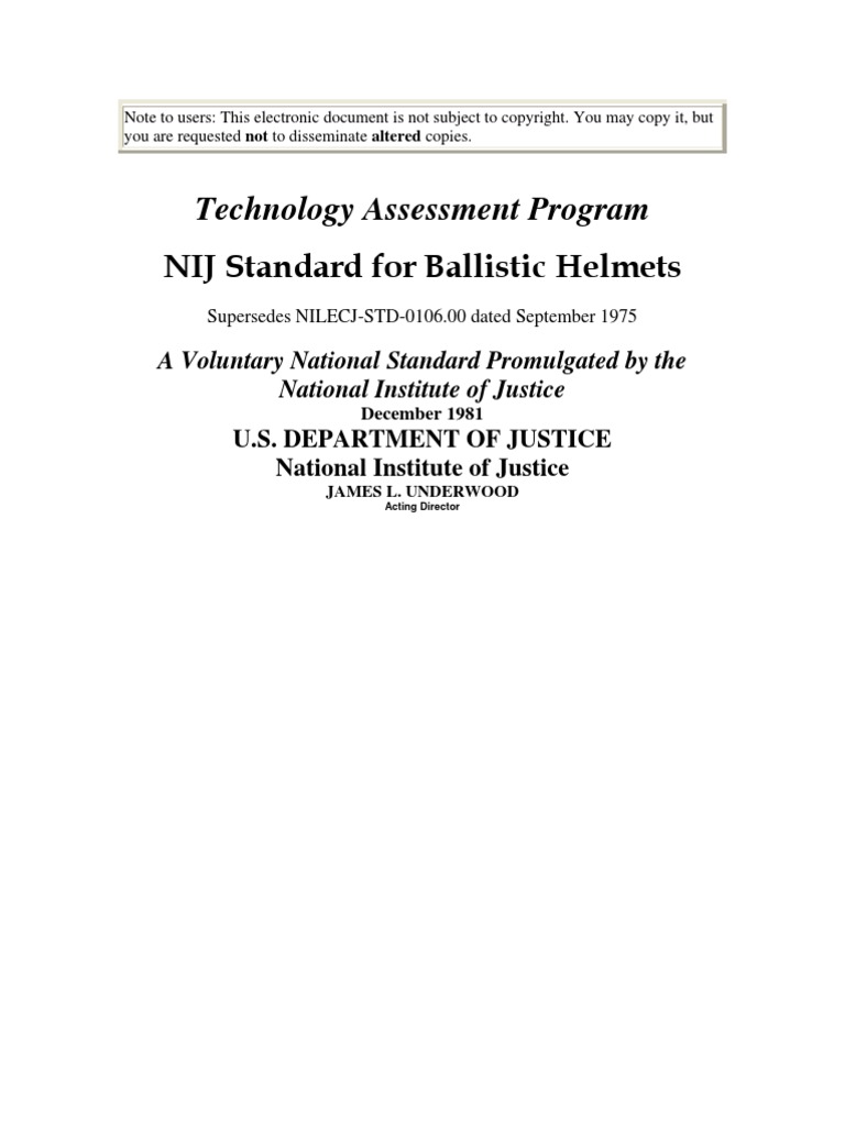 NIJ Standard For Ballistic Helmets | PDF | Bullet | Cartridge (Firearms)
