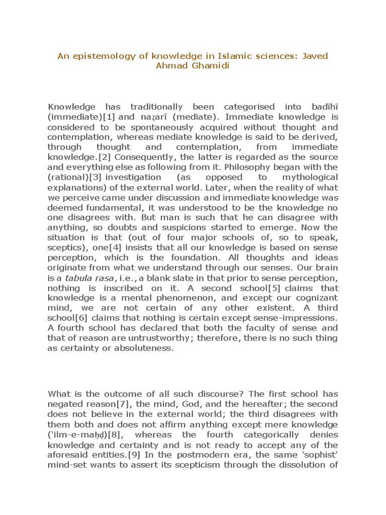 An Epistemology of Knowledge in Islamic Sciences-Javed Ahmad Ghamidi ...