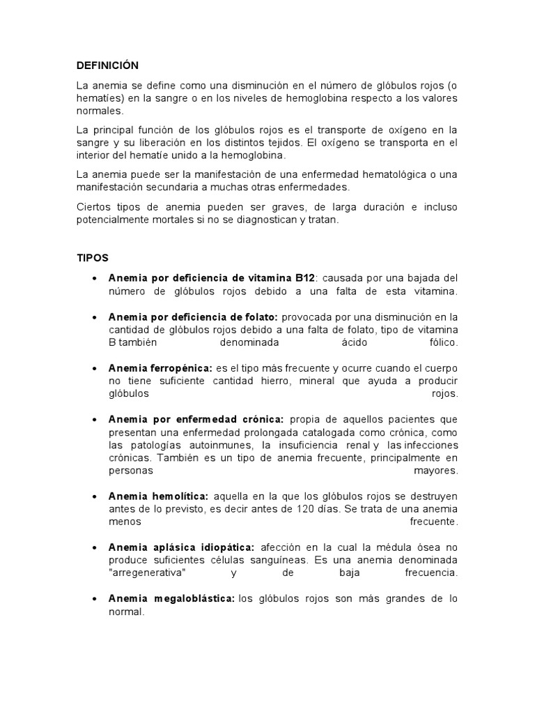 Tipos y causas de la anemia | PDF | Anemia | Glóbulo rojo
