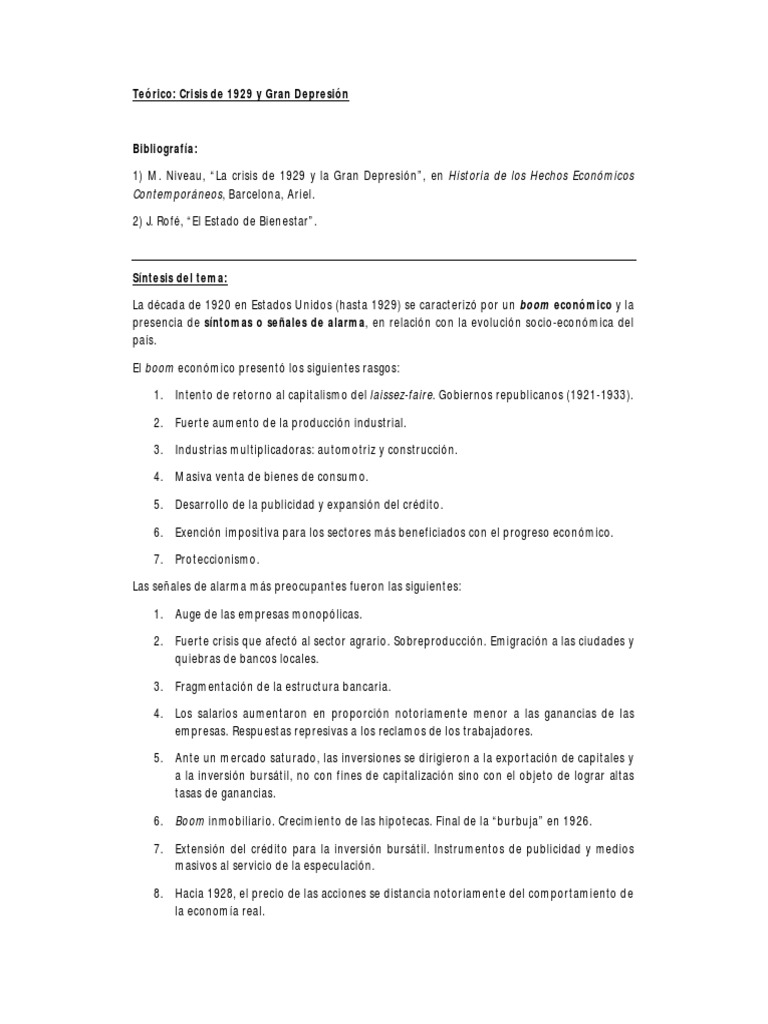 Crisis de 1929 y Estado de Bienestar | PDF | Gran depresion | Nuevo acuerdo