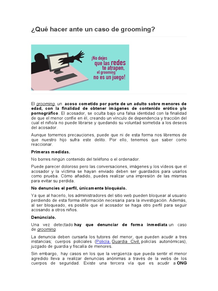 Qué Hacer Ante Un Caso de Grooming | PDF | Acoso cibernético | Violencia