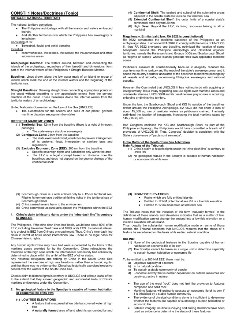 CONSTI Finals Reviewer | PDF | Territorial Waters | Treaty