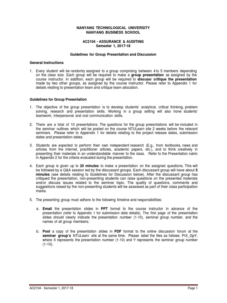 AC2104 Group Presentation Guidelines | PDF | Facial Expression | Rubric ...