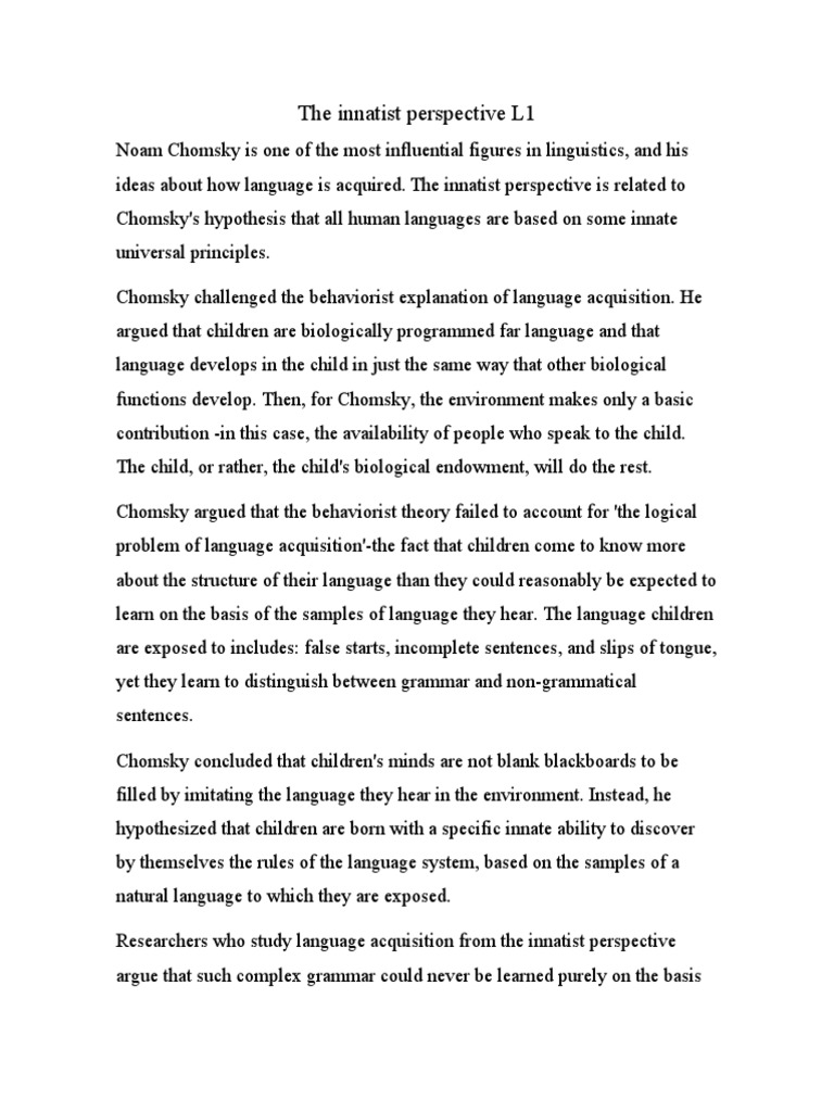 The Innatist Perspective L1 | PDF | Language Acquisition | Noam Chomsky