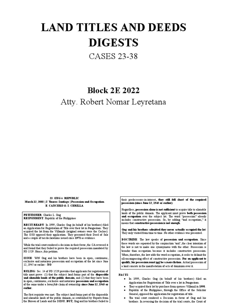 Land Titles Cases 23-38 | PDF | Adverse Possession | Lawsuit