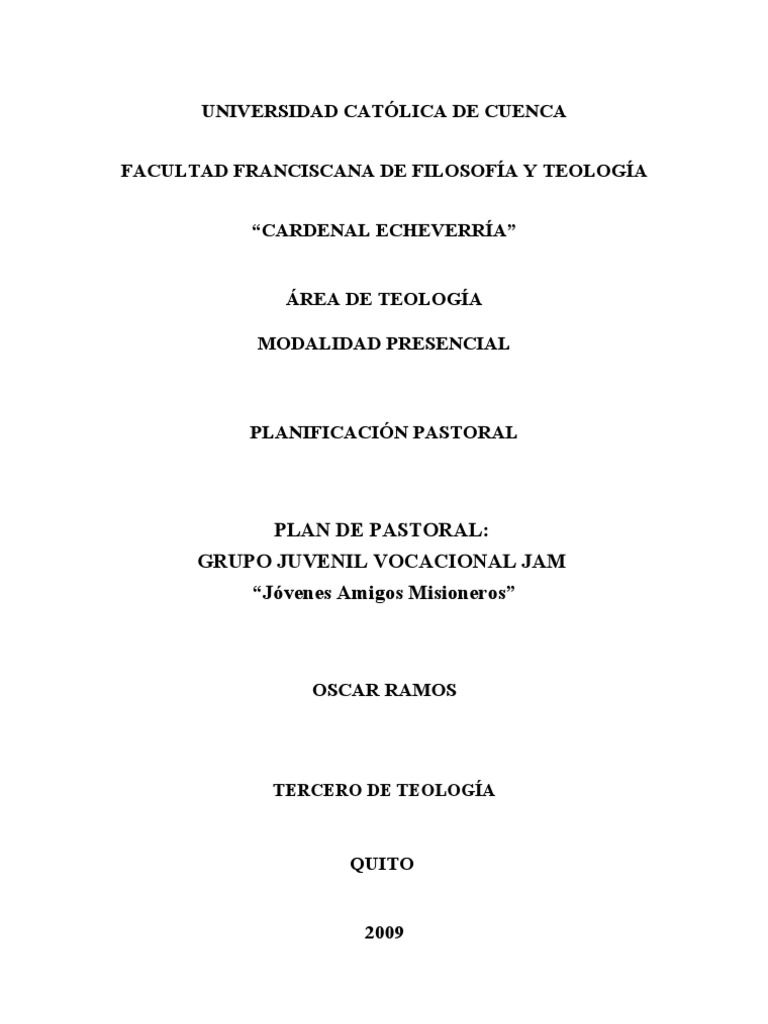 Plan Pastoral Grupo Juvenil JAM | PDF | Iglesia Católica | Misionero
