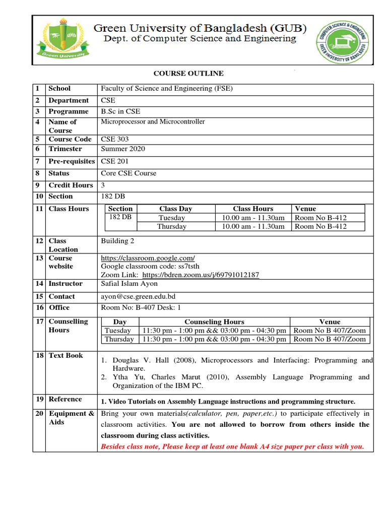 CSE 303 Microprocessor Course Syllabus | PDF | Microcomputers ...