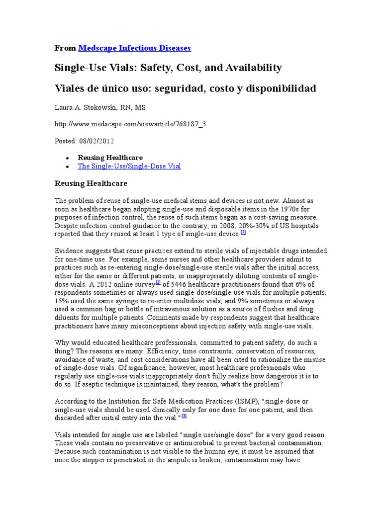 Reusing SingleDose Vials. PDF Injection (Medicine) Infection Control