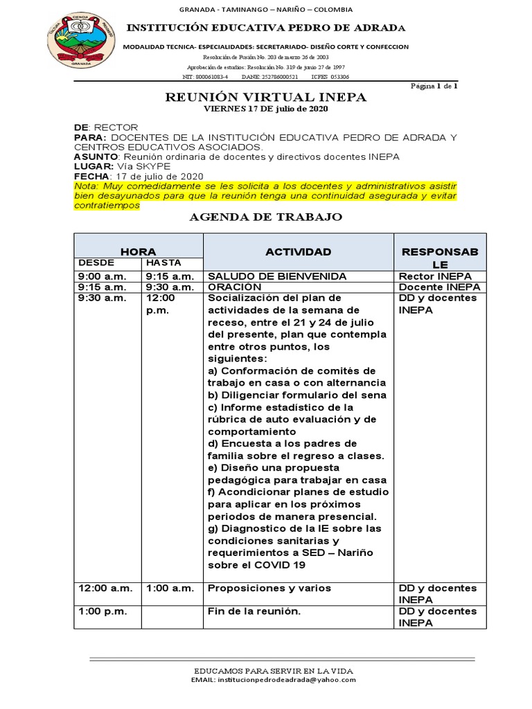 Agenda de Trabajo | PDF | Aprendizaje