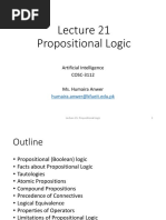 Propositional Logic: Artificial Intelligence COSC-3112 Ms. Humaira Anwer