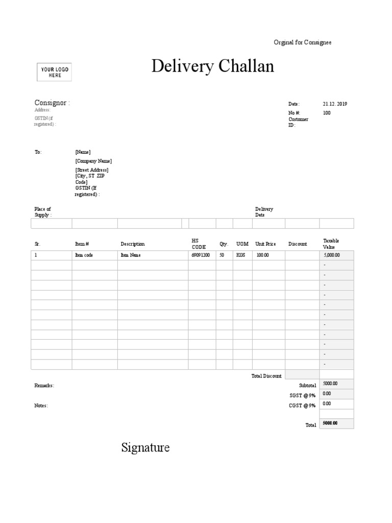 Delivery Challan Format Word | PDF | Business | Market (Economics)