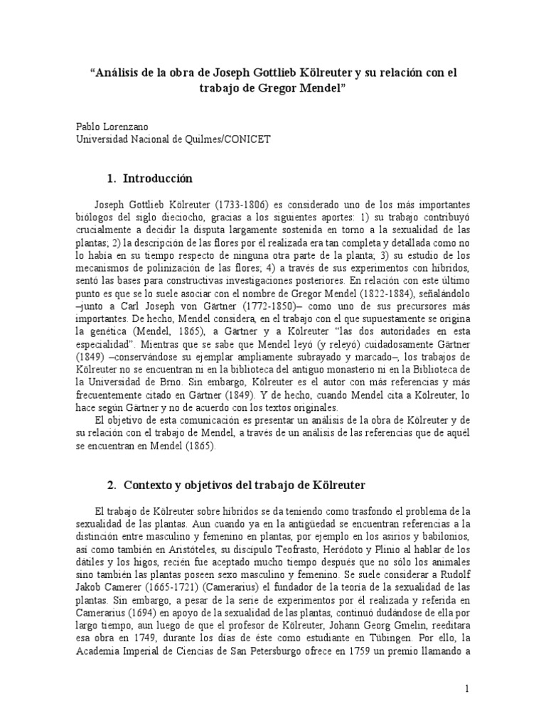 Análisis de la influyente obra de Joseph Gottlieb Kölreuter sobre