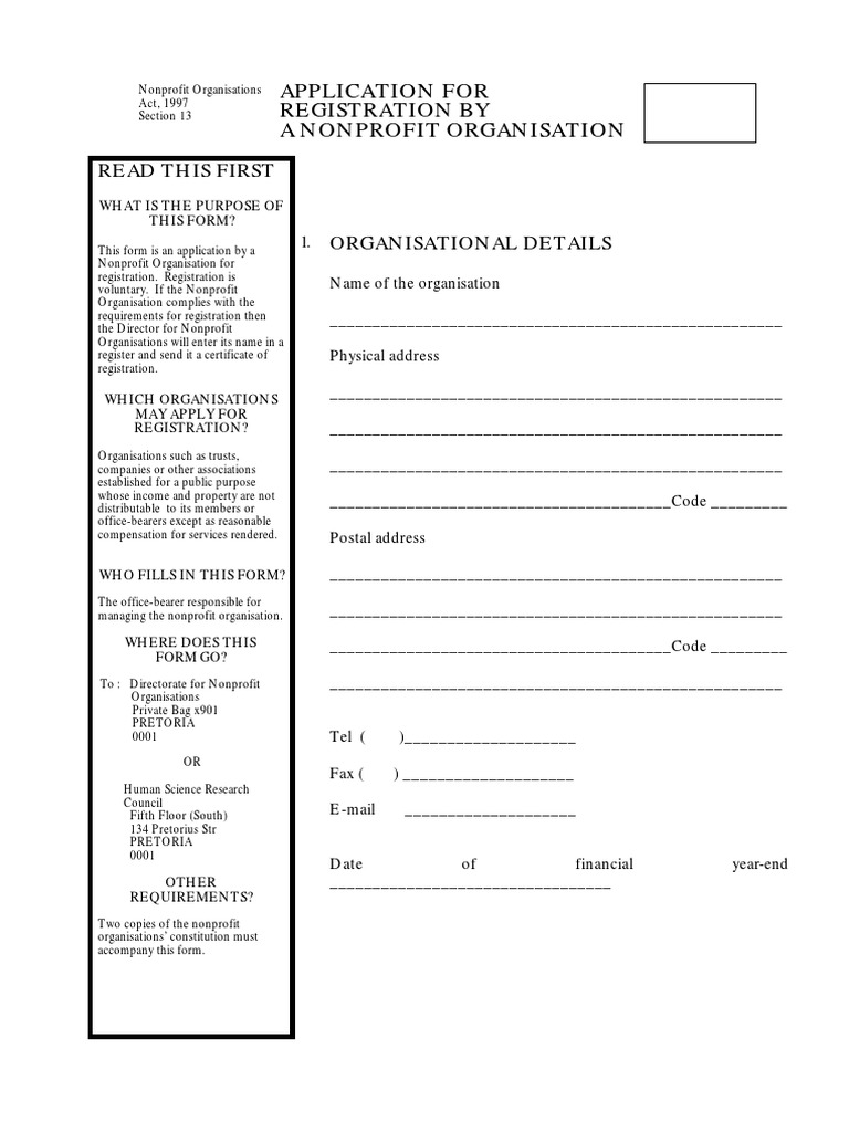 Npo Application Form PDF PDF Nonprofit Organization Liquidation