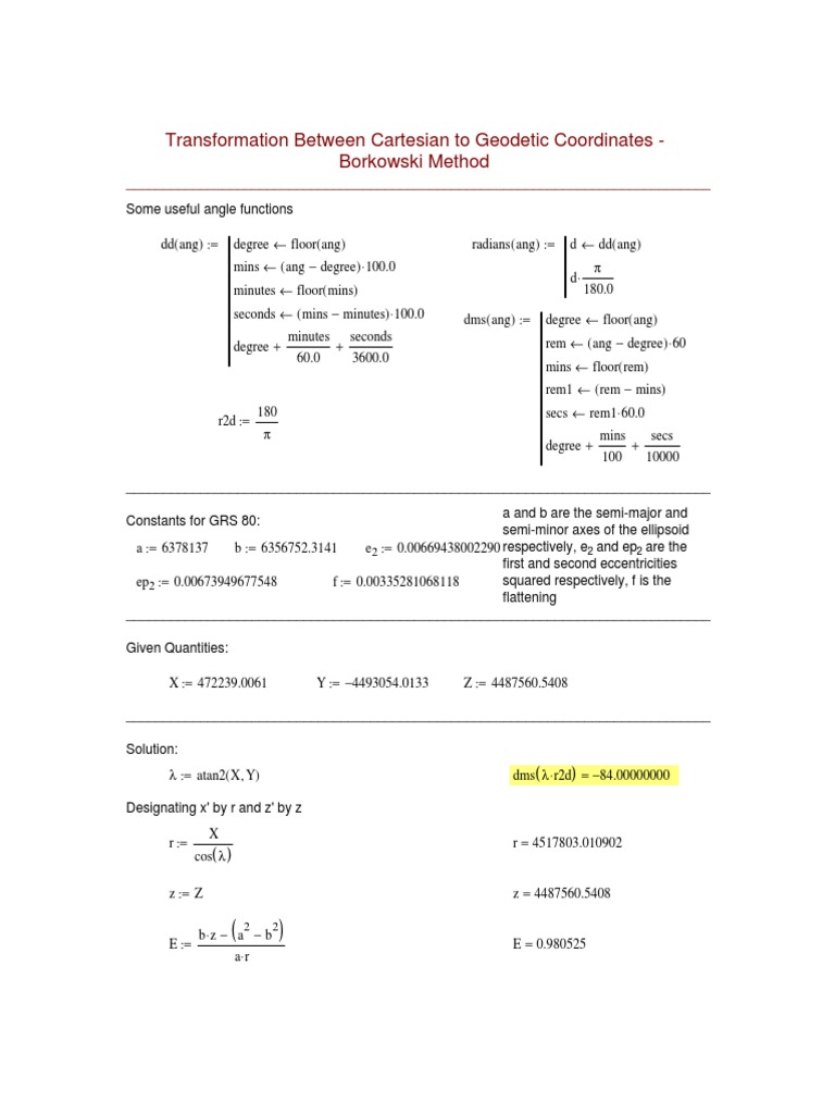 Cartesian to Geodetic Transformation Guide | PDF | Geodesy | Geographic ...