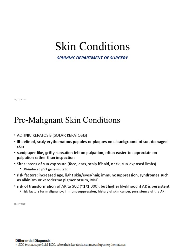 Skin Conditions: SPHMMC Department of Surgery | PDF | Science & Mathematics