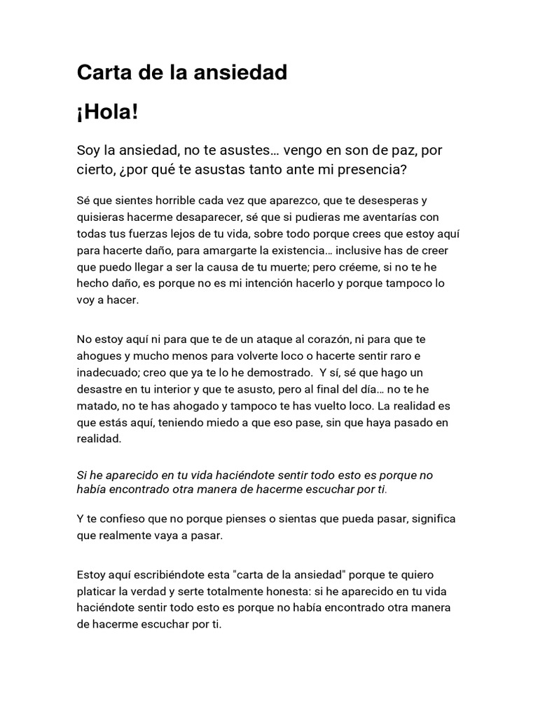 Carta de La Ansiedad PDF PDF Verdad Realidad