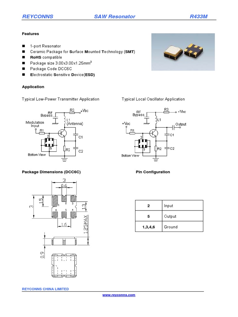 R433M 433.92MHz 3.0x3.0 6PIN | PDF | Electrostatic Discharge | Computer ...