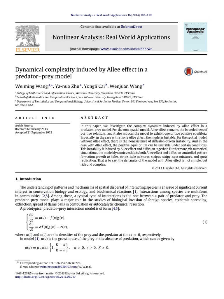 Nonlinear Analysis: Real World Applications: Weiming Wang, Ya-Nuo Zhu ...
