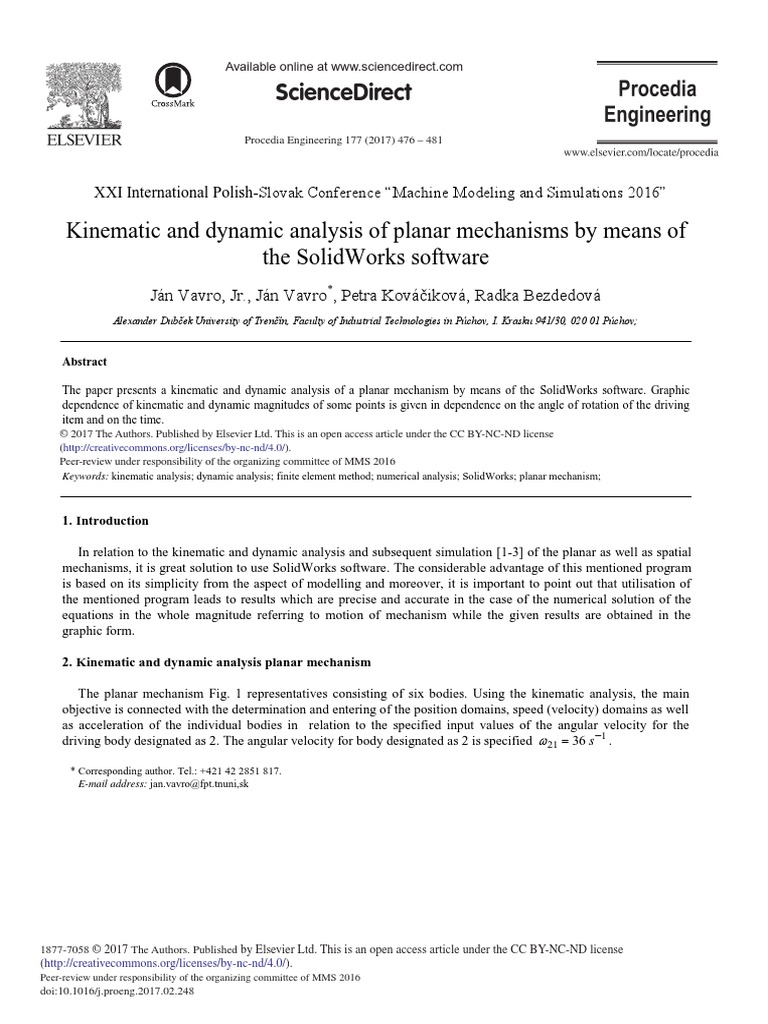 Kinematic and Dynamic Analysis of Planar Mechanism PDF | PDF | Young's ...