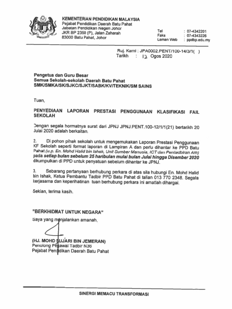 Surat Penyediaan Laporan Prestasi Penggunaan Kf Sekolah Pdf