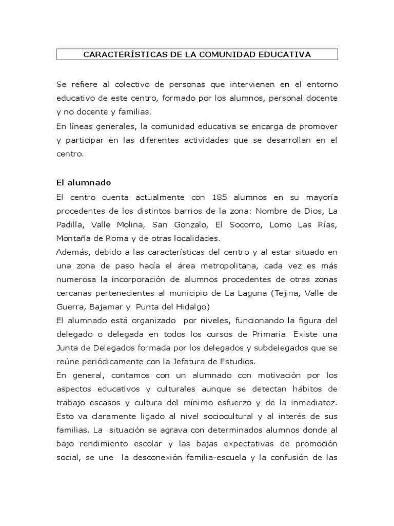Características de la Comunidad Educativa | PDF | Educación primaria ...