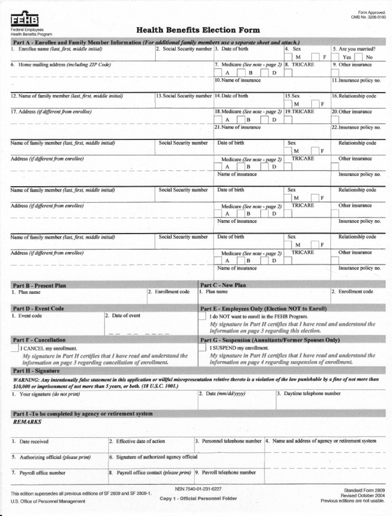 Health Benefits Election Form Approved Omb No. 60 PDF Health
