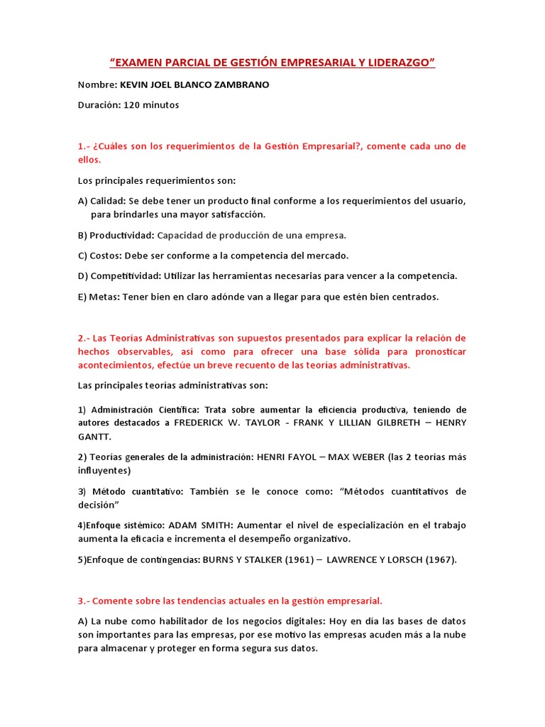 Examen Parcial de Gestión Empresarial y Liderazgo | PDF | Coca Cola ...