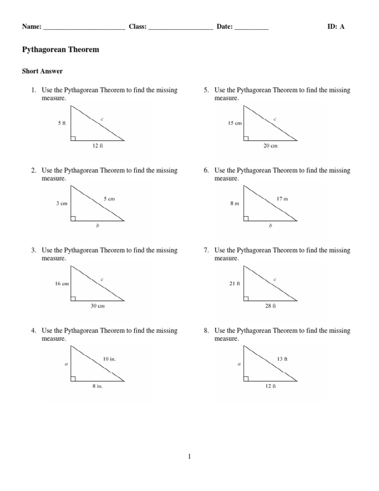 Pythagorean Theorem Practice Worksheet | PDF | Self-Improvement ...