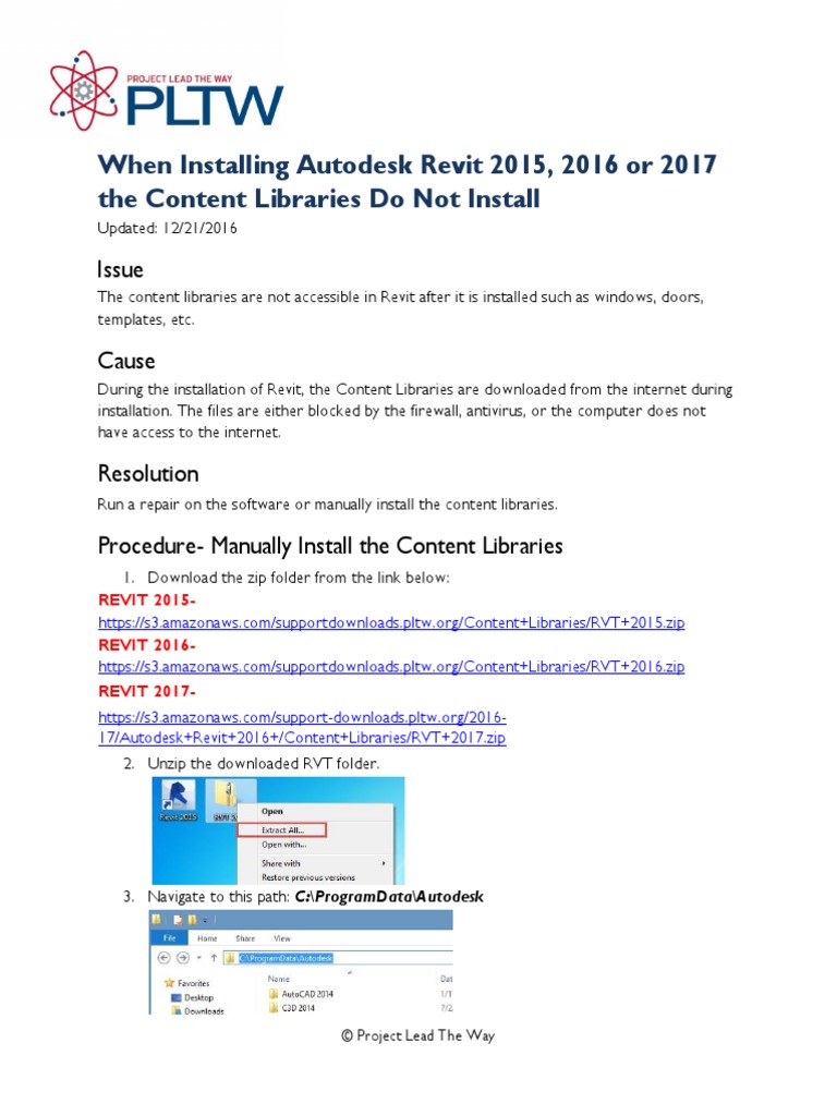 When Installing Autodesk Revit 2015, 2016 or 2017 The Content Libraries ...