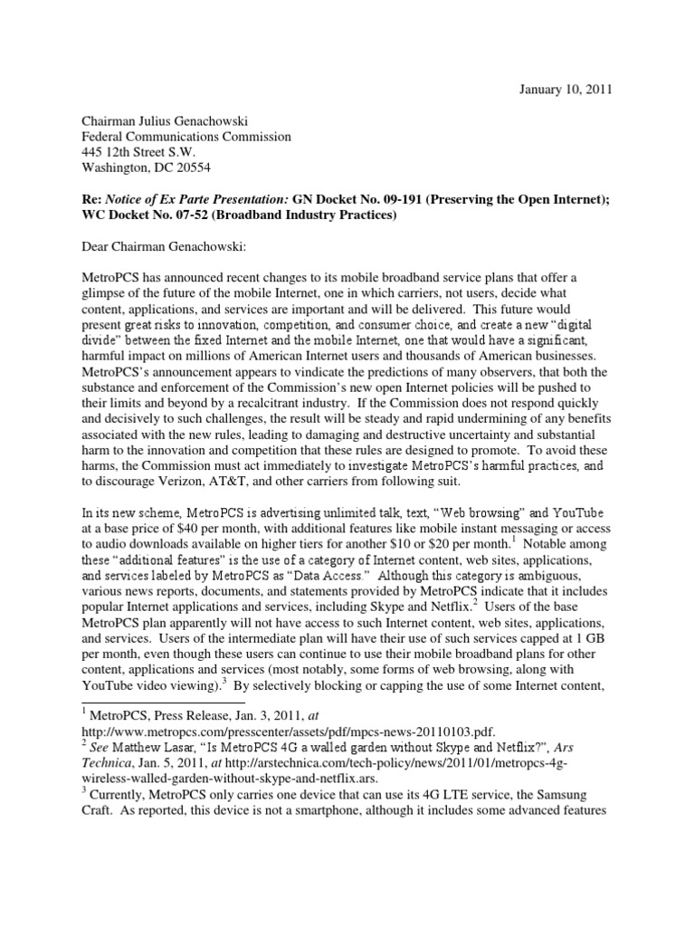 MetroPCS Mobile Broadband Policy Concerns | PDF | Net Neutrality ...