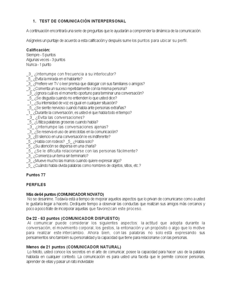 Test de Comunicación Interpersonal | PDF | Comunicación | Science
