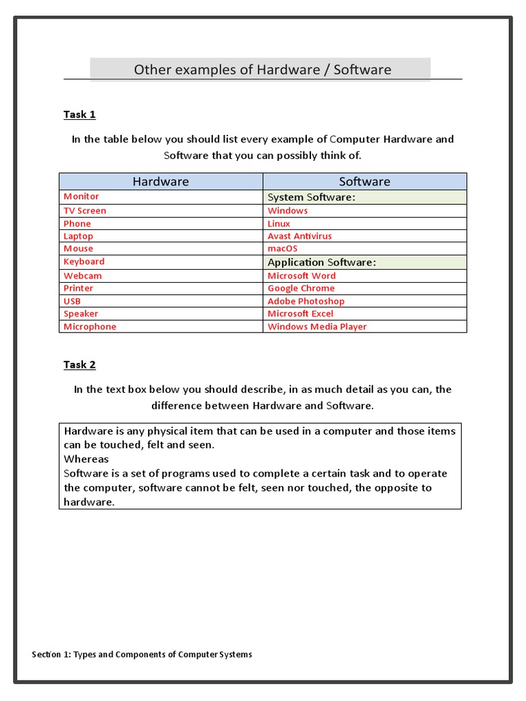 Other Examples of Hardware / Software | PDF | Computers