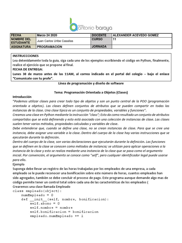 Guía de POO en Python: Clases y Métodos | PDF | Objeto (informática ...