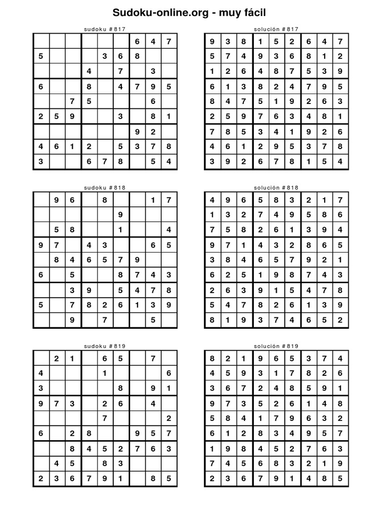 Sudoku nivel fácil para relajarse con los números